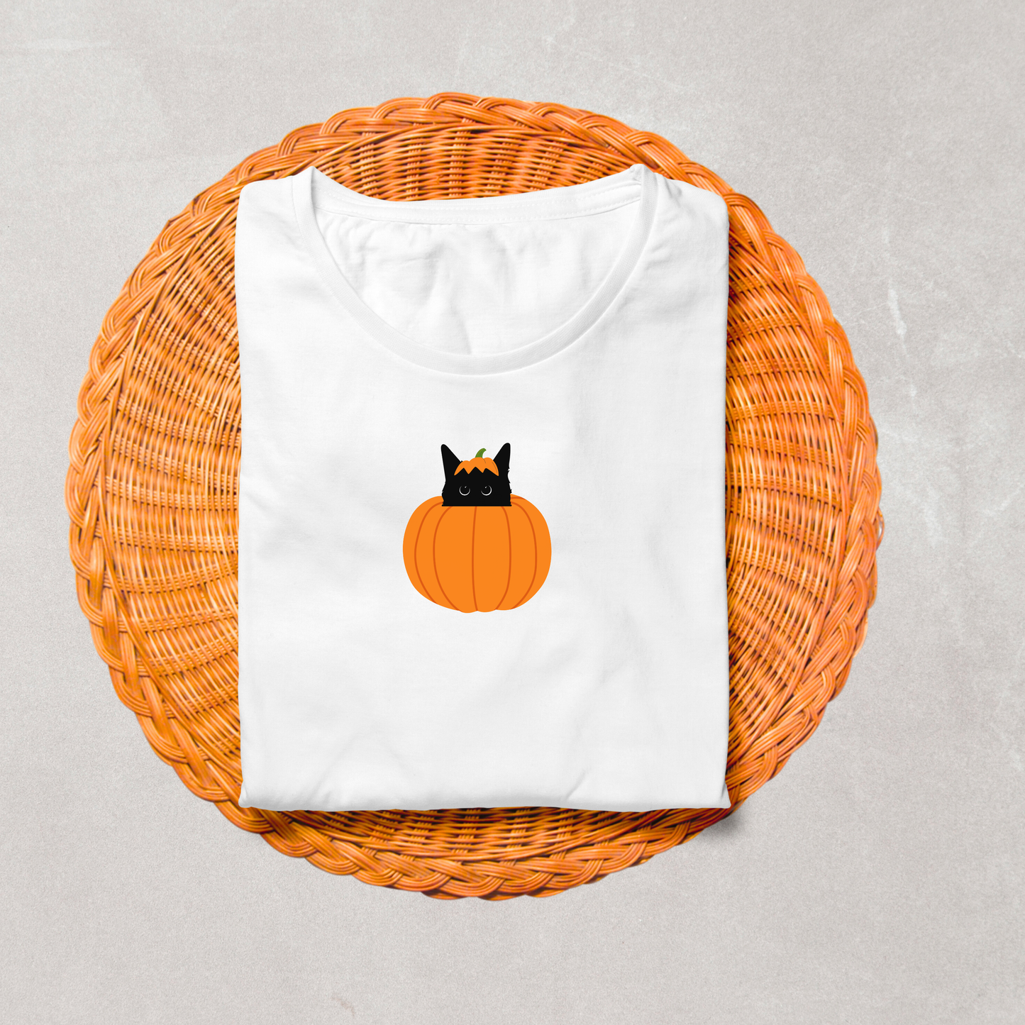 Cute Halloween Cat in Pumpkin Unisex T-Shirt – Fall Graphic Tee