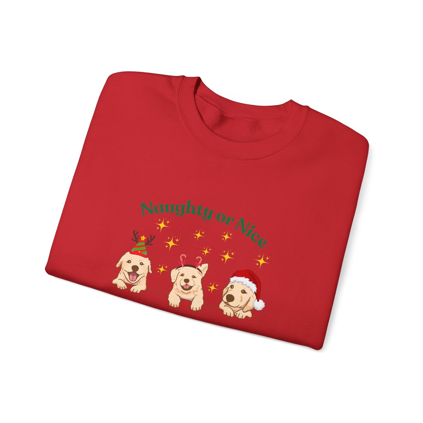 Festive Dog Sweatshirt, Naughty or Nice Sweatshirt, Holiday Apparel, Pet Lover Gift, Cozy Crewneck, Christmas Sweatshirt