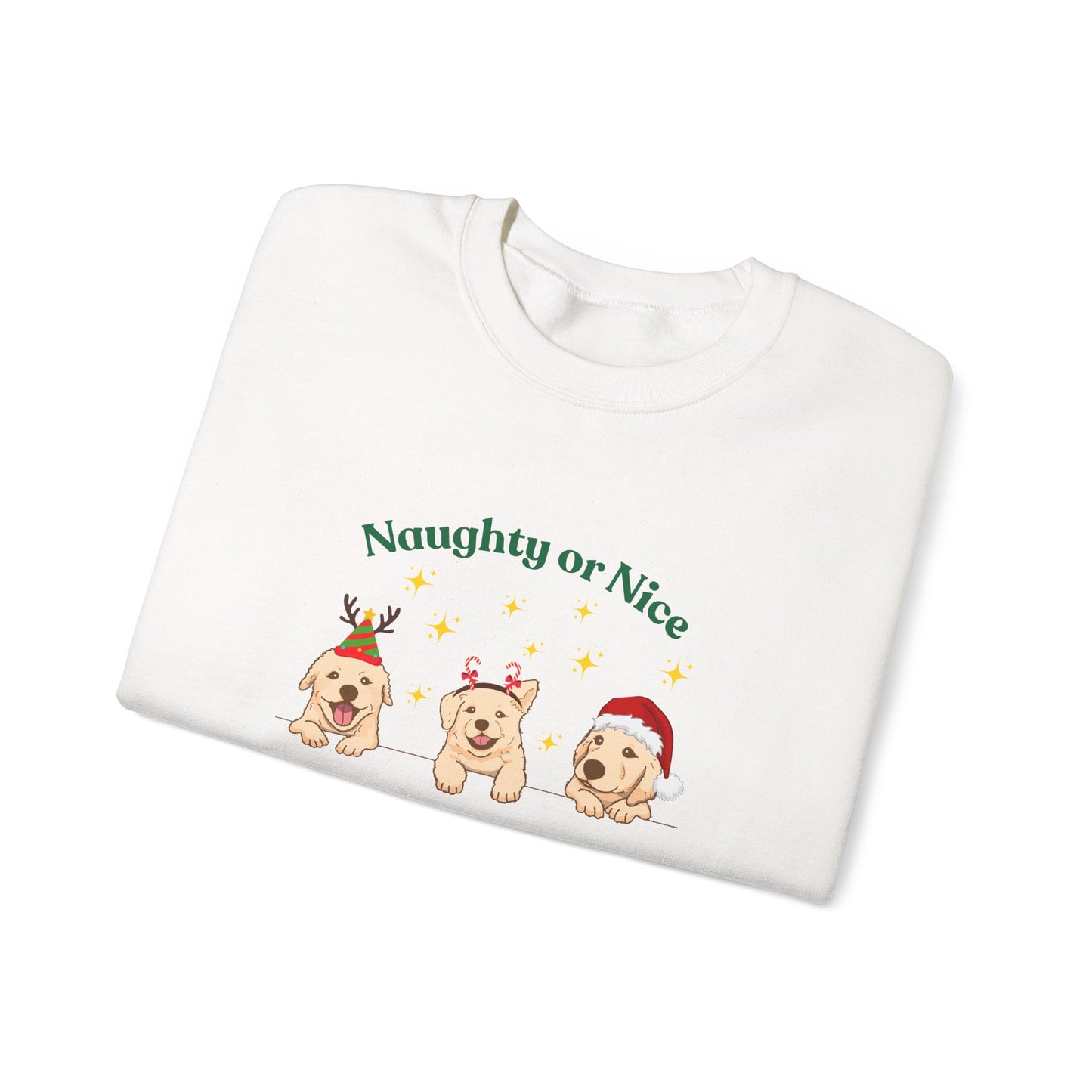 Festive Dog Sweatshirt, Naughty or Nice Sweatshirt, Holiday Apparel, Pet Lover Gift, Cozy Crewneck, Christmas Sweatshirt